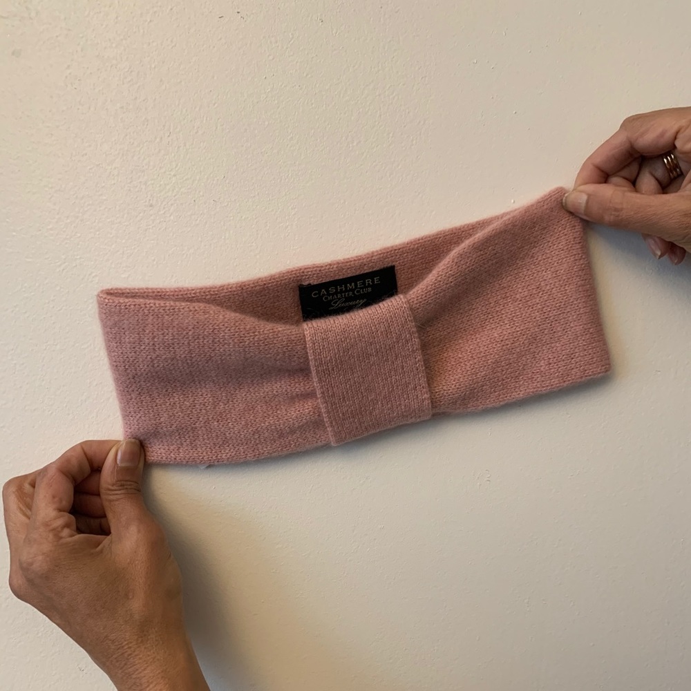 100% Cashmere bow headband /ear warmer in pink